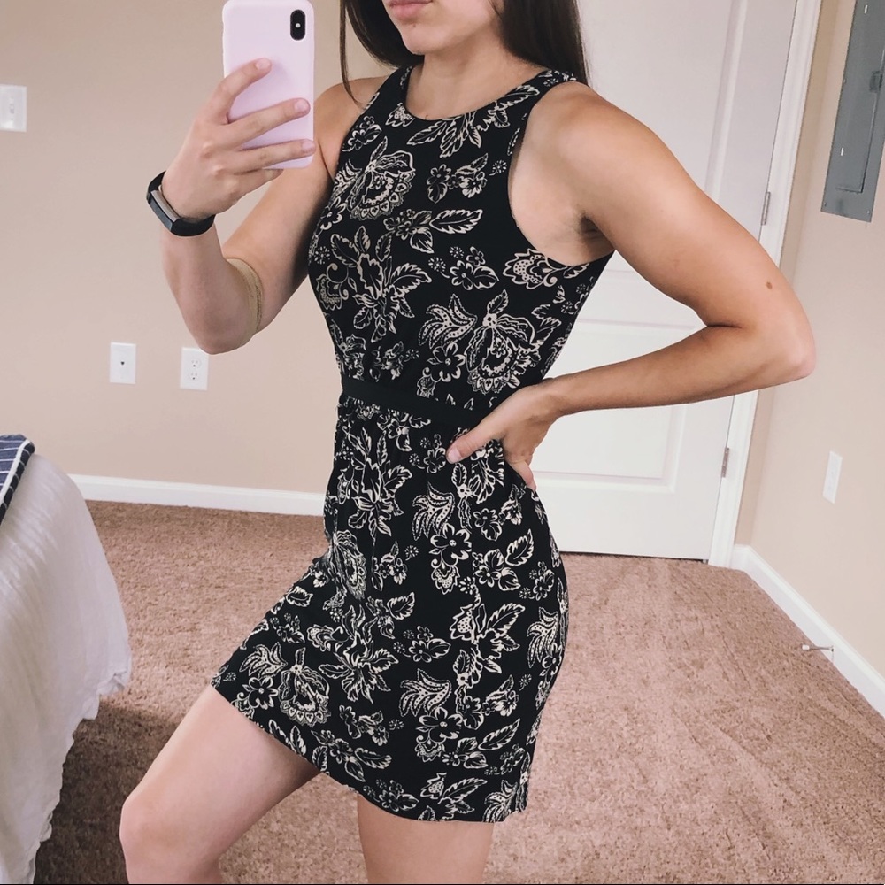 LOFT XXSP Black Floral Midi Dress